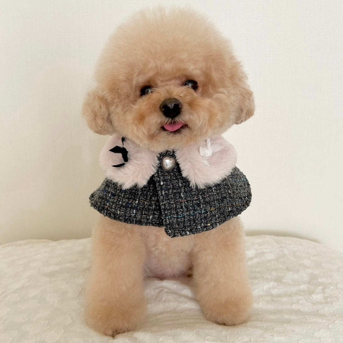 【Candy Series / 即納】Tweed Fur Cape / ツイードファーケープ