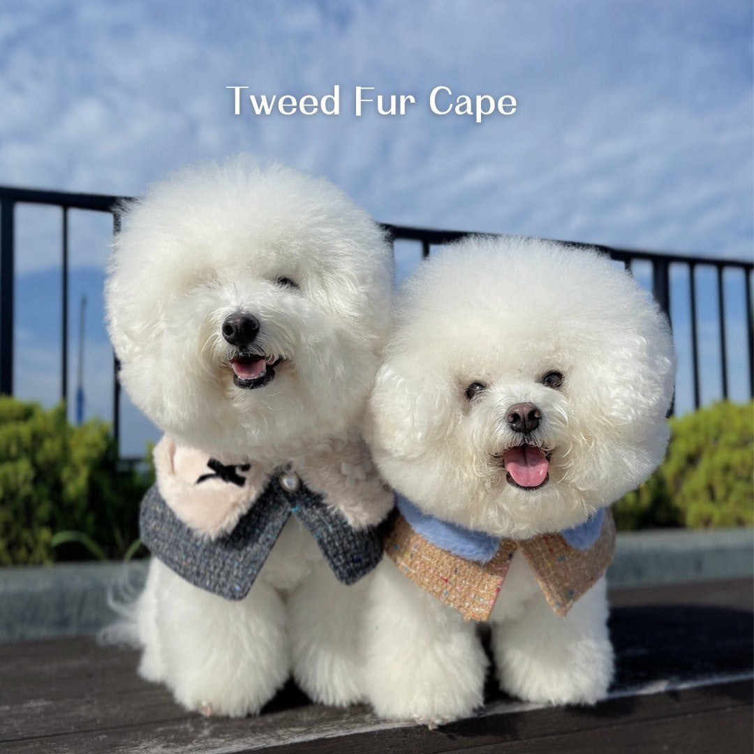 【Candy Series / 即納】Tweed Fur Cape / ツイードファーケープ
