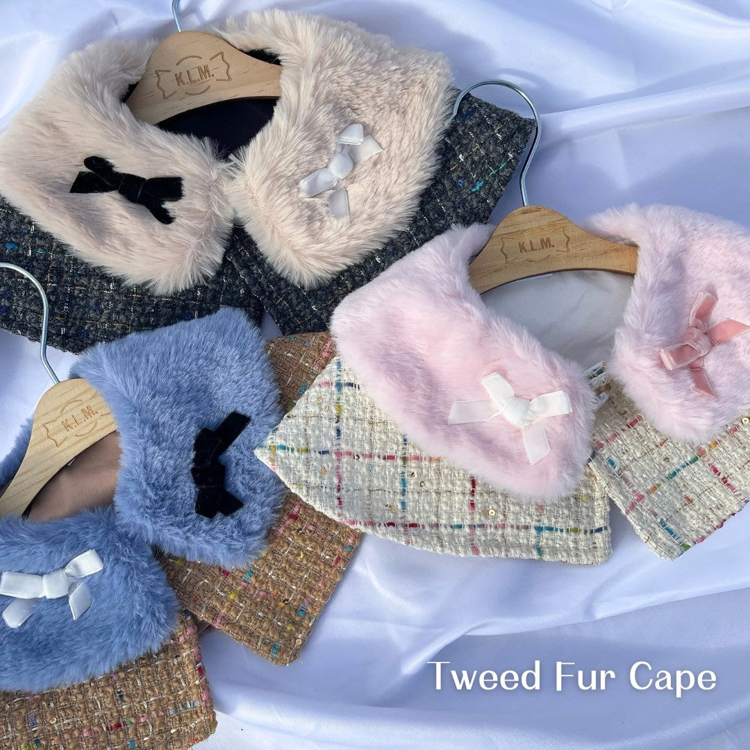 【Candy Series / 即納】Tweed Fur Cape / ツイードファーケープ