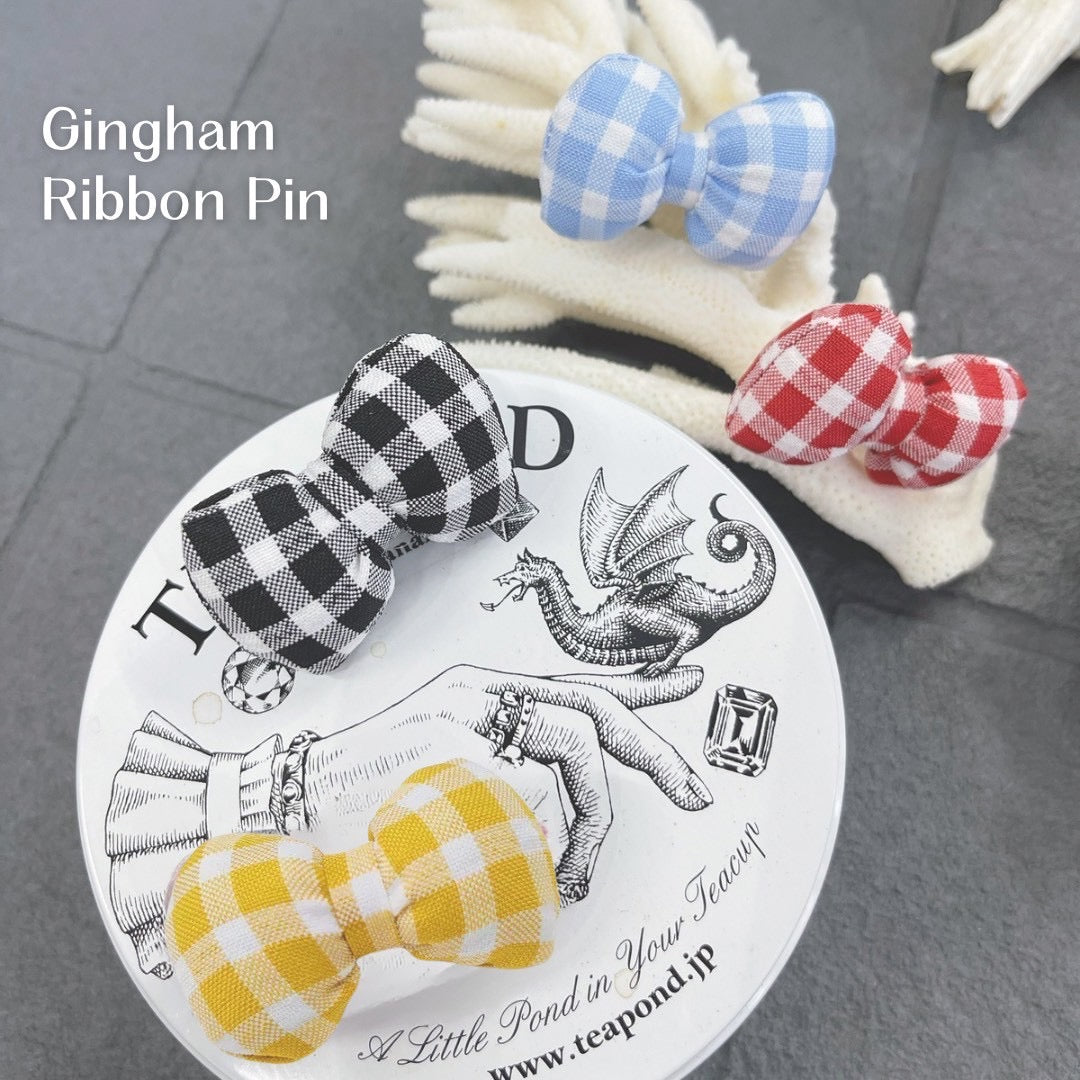 【Candy Series / 即納】Gingham Ribbon Pin / キンガムリボンピン