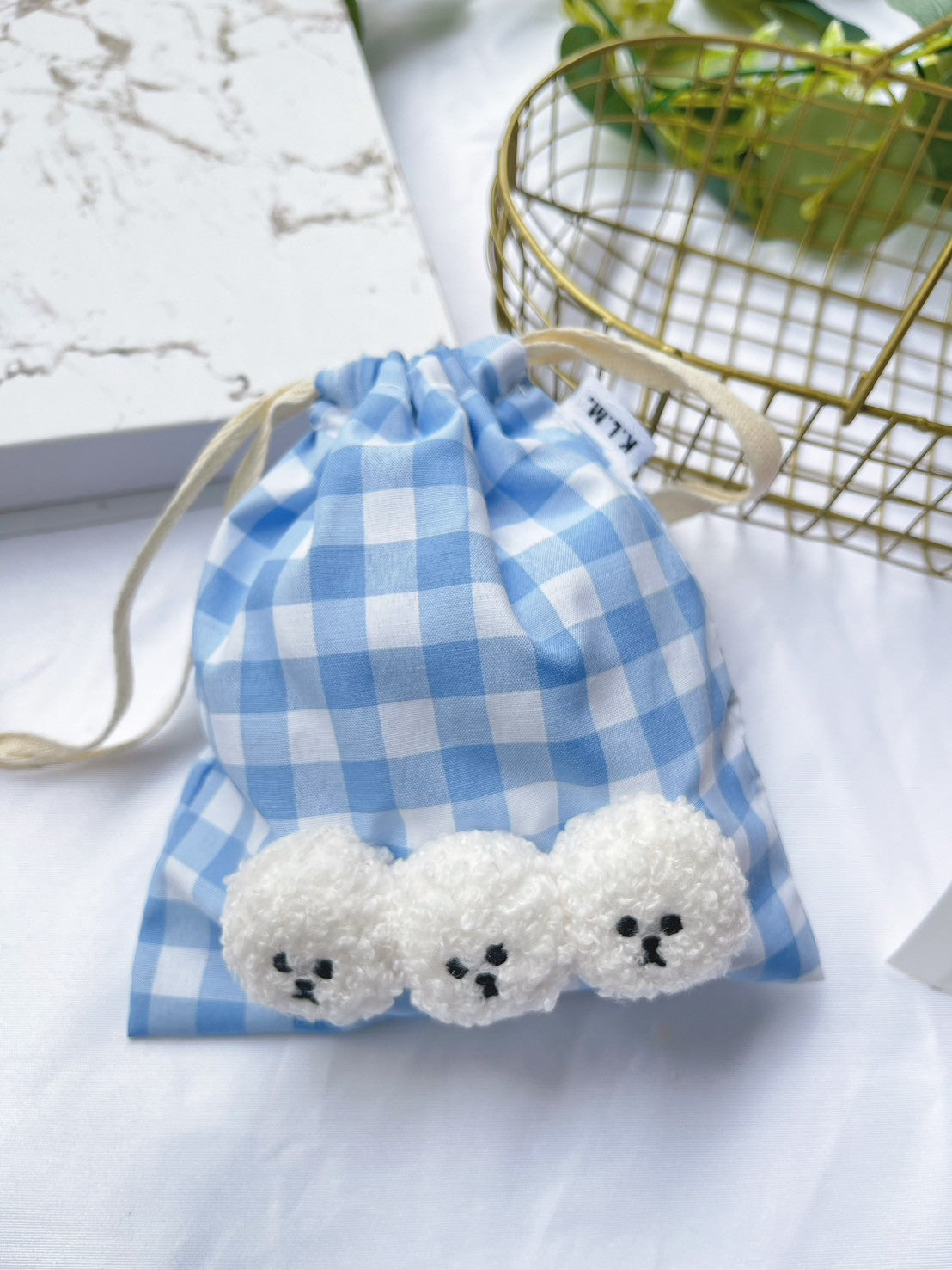 【即納】Mr. Klmu's Drawstring Bag / くるむくんギンガムミニ巾着