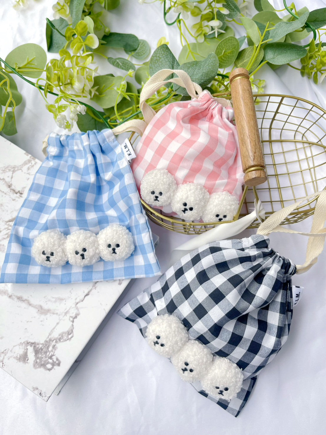 【即納】Mr. Klmu's Drawstring Bag / くるむくんギンガムミニ巾着