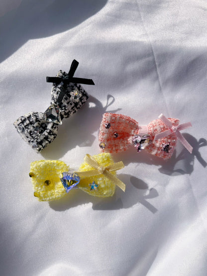 【Candy Series / 即納】Tweed Ribbon Hair Pin / ツイードリボンヘアピン