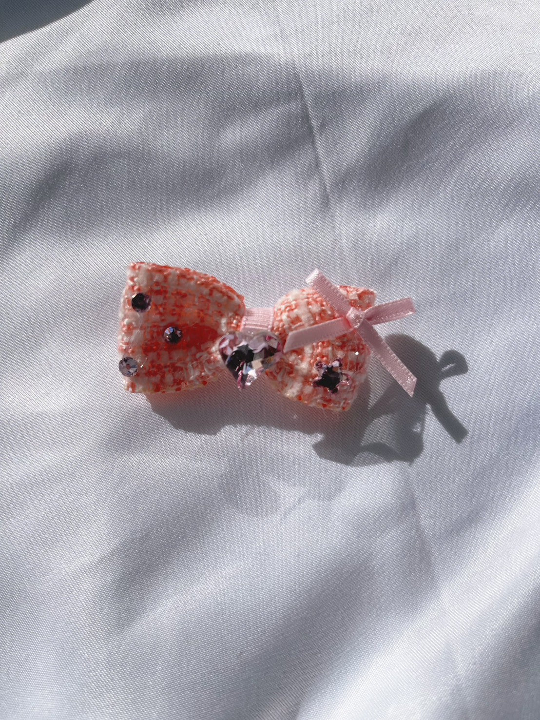 【Candy Series / 即納】Tweed Ribbon Hair Pin / ツイードリボンヘアピン