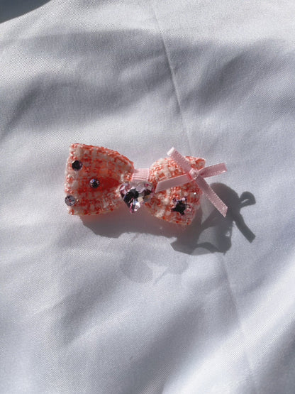 【Candy Series / 即納】Tweed Ribbon Hair Pin / ツイードリボンヘアピン